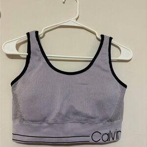Calvin Klein Lavender Ribbed Seamless Sports Bralette with Black Trim